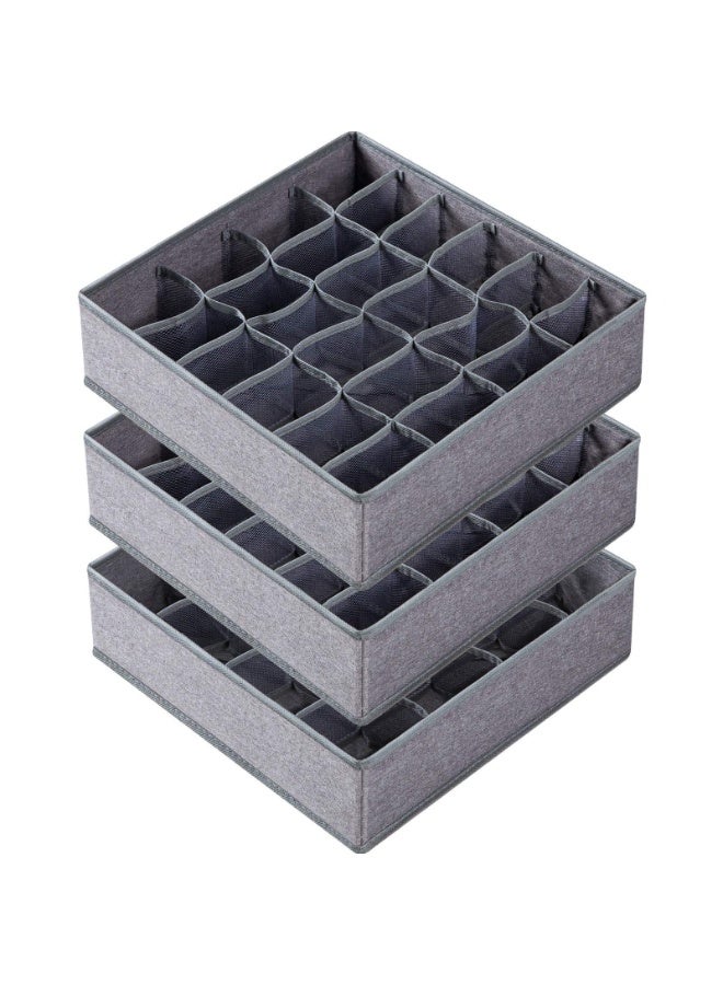 Criusia 3 Pack Sock Underwear Organizer Dividers, 64 Cell Drawer Organizers Fabric Foldable Cabinet Closet Organizers and Storage Boxes for Storing Socks, Underwear, Ties (16+24+24 Cell, Gray) - Image 1